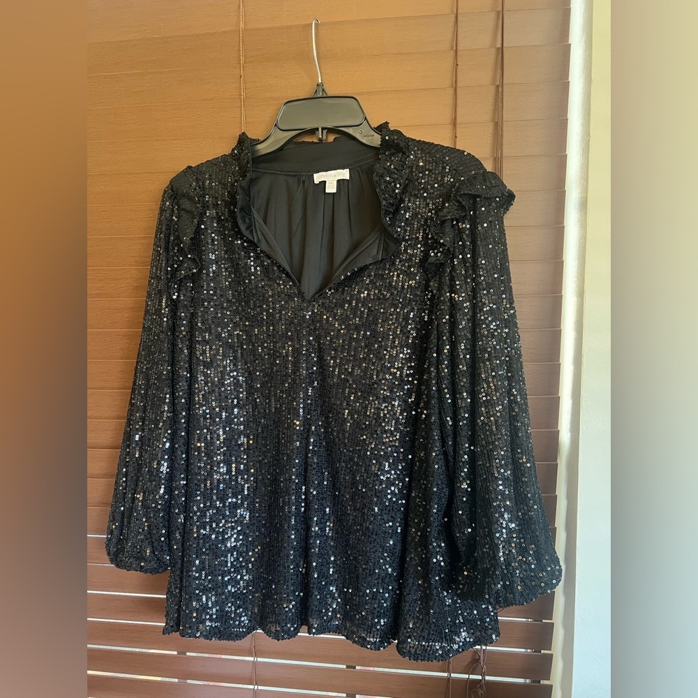 Crown & Ivy Black Sequin Blouse